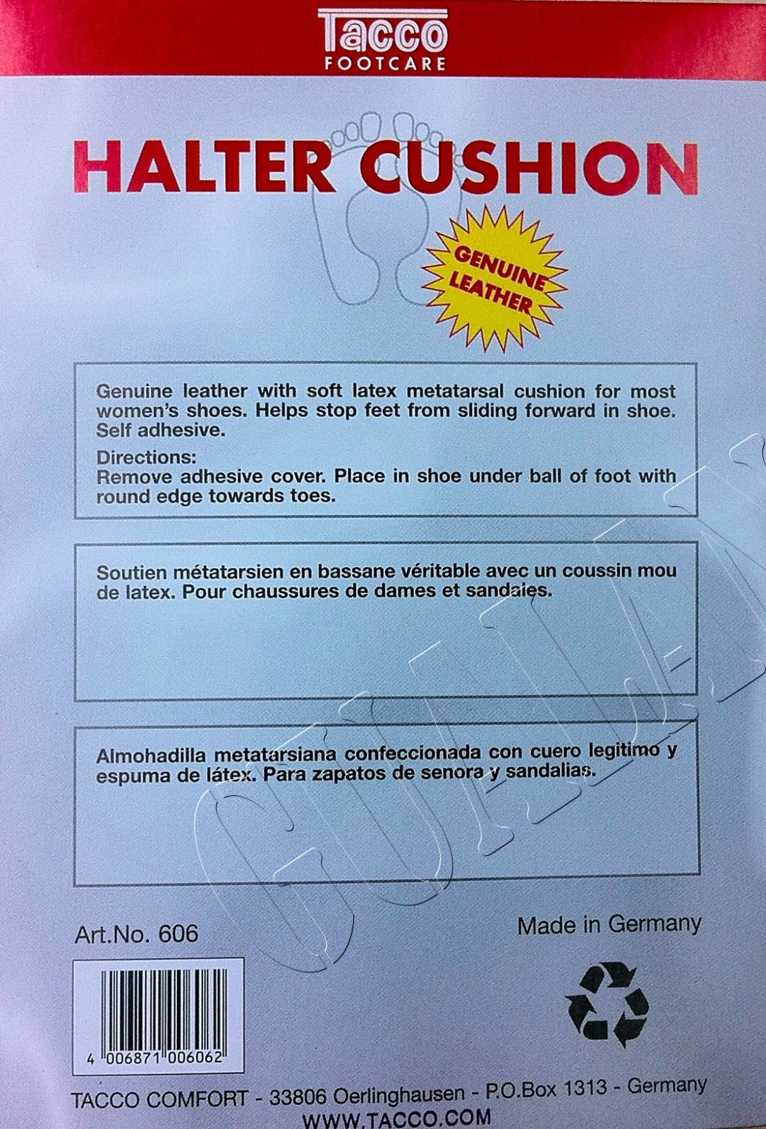 Tacco 606 Halter Metatarsal Leather Cushions Anti Slip Stop Feet Sliding Forward